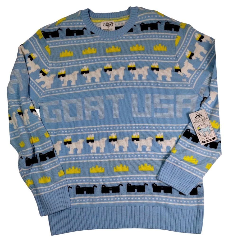NWT GOAT USA Crewneck Sweater Blue XS Small Ski Ugly Winter - Picture 2 of 8